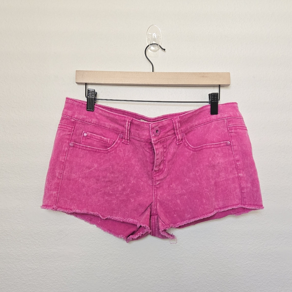 Vanilla Star Denim Linen Cotton Blend Pink Low Rise Micro Shorts Size 13
